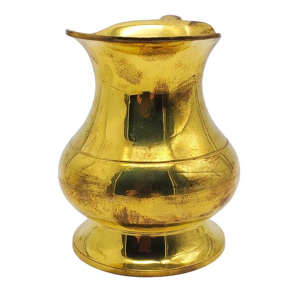 Brass Pitcher Small Creamer Vase Handle Rustic Farmhouse Vintage Home Decor - Picture 2 of 10